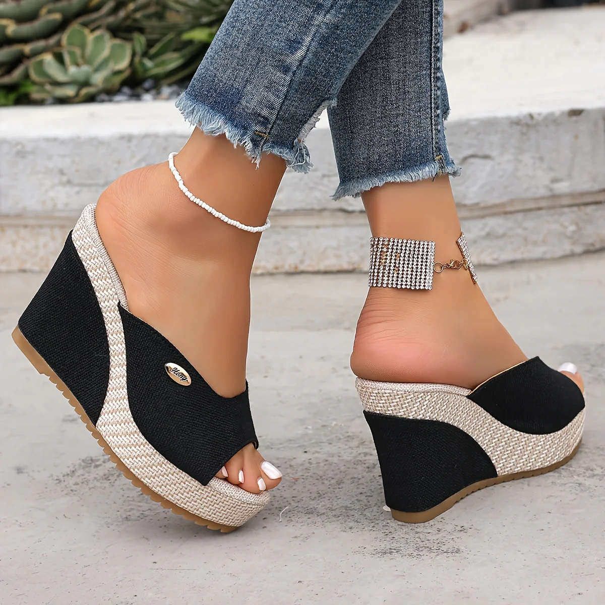 Zeppe Espadrillas Nere con Dettaglio Fibbia – Punta Aperta ZGS - immagine 3