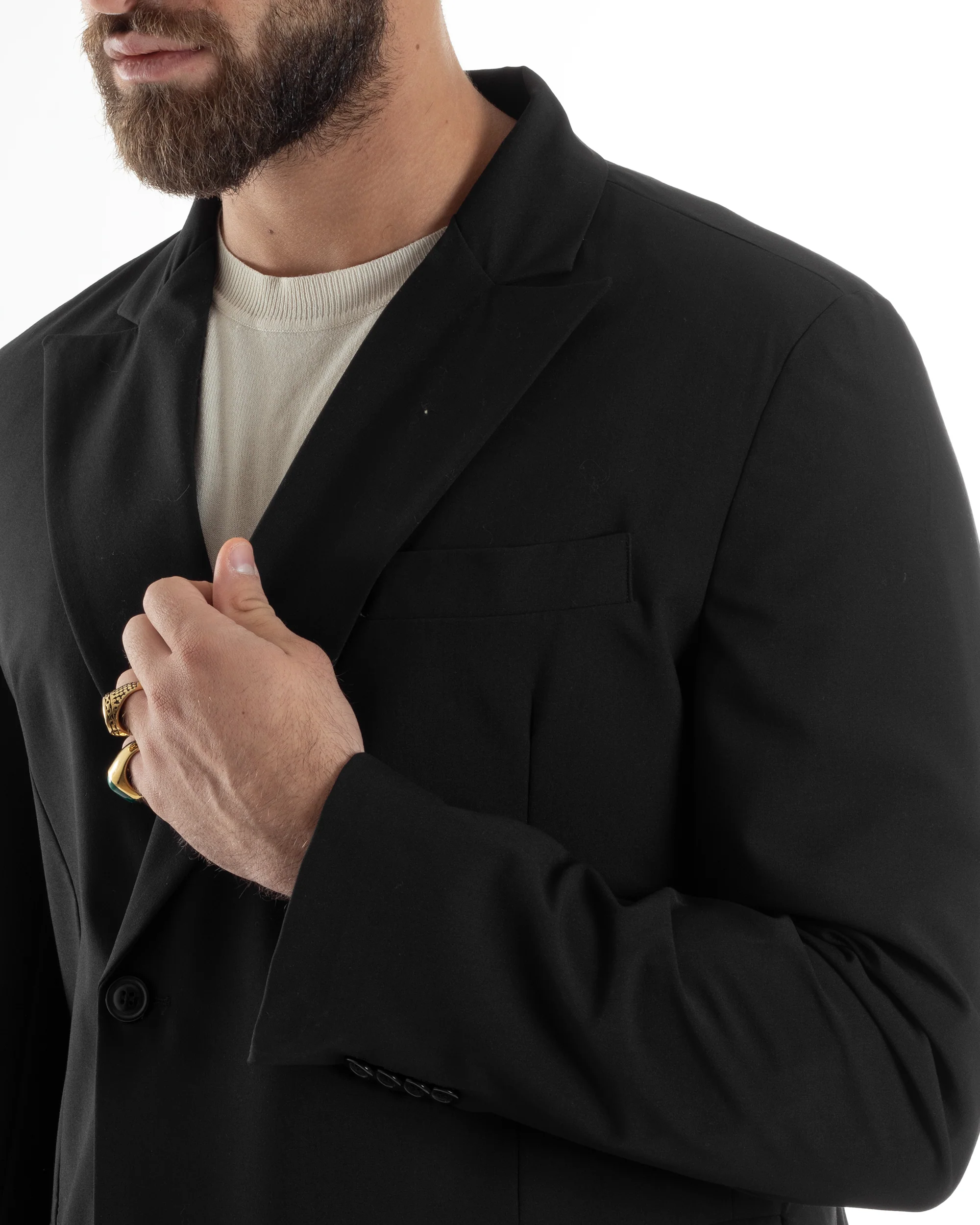 Abito Uomo Doppiopetto Viscosa Relaxed Fit Completo Giacca Rever A Lancia Pantaloni Pinces Fondo Largo Baggy Casual Nero GIOSAL-AE1120A - immagine 8