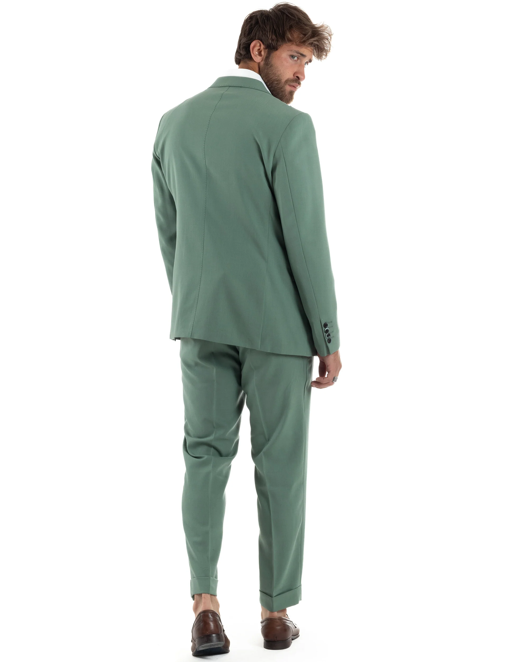 Giacca Uomo Monopetto Viscosa Slim Fit Casual Elegante Basic Tinta Unita Verde Salvia GIOSAL-G3316A - immagine 9