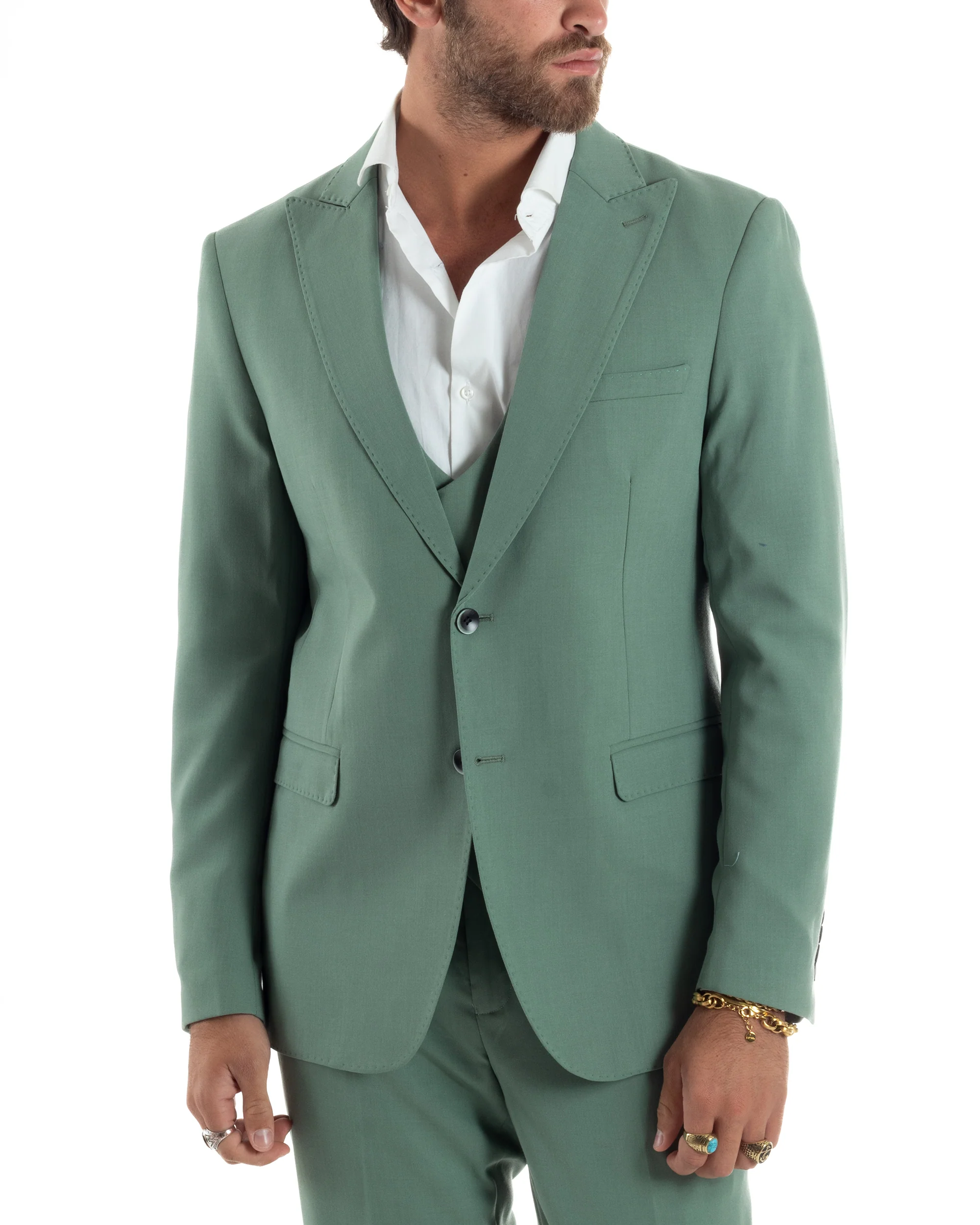 Giacca Uomo Monopetto Viscosa Slim Fit Casual Elegante Basic Tinta Unita Verde Salvia GIOSAL-G3316A - immagine 2