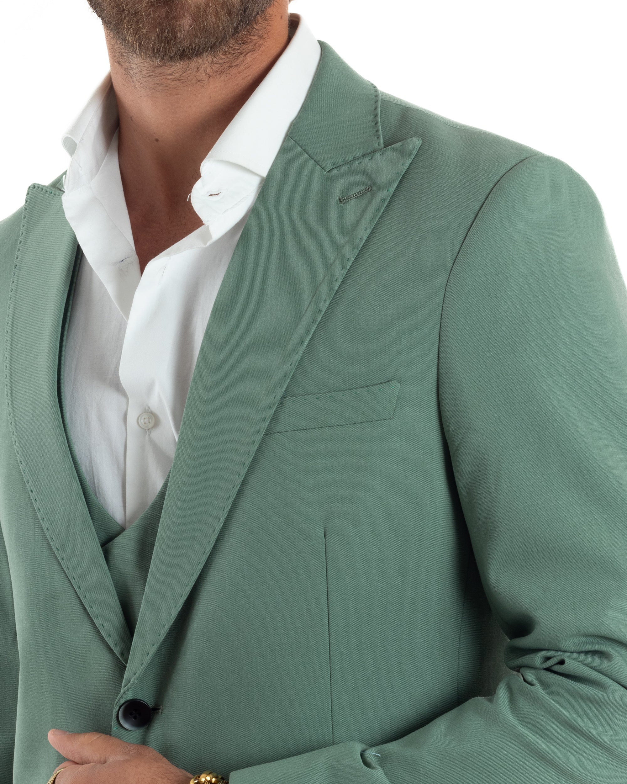 Giacca Uomo Monopetto Viscosa Slim Fit Casual Elegante Basic Tinta Unita Verde Salvia GIOSAL-G3316A - immagine 4