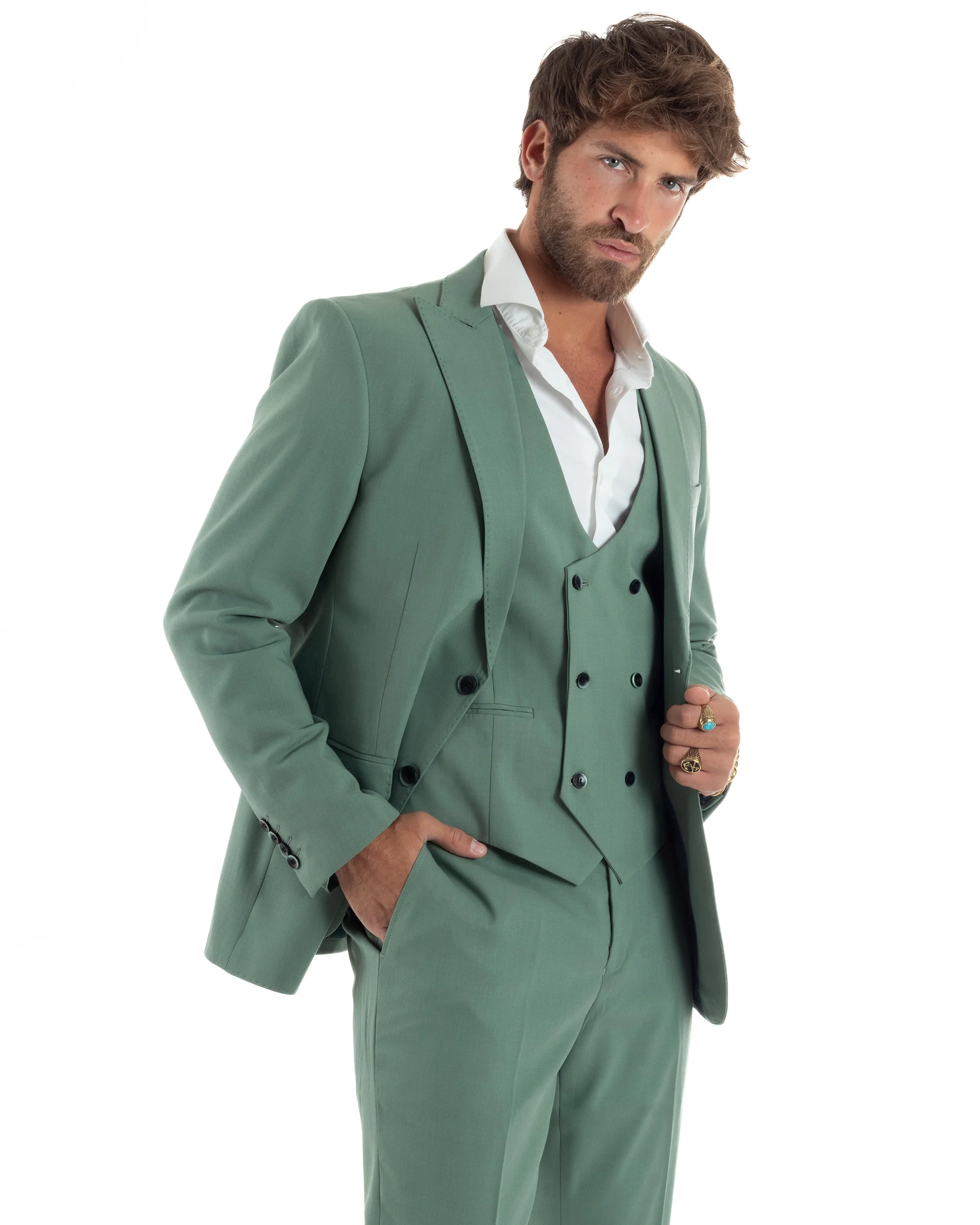 Giacca Uomo Monopetto Viscosa Slim Fit Casual Elegante Basic Tinta Unita Verde Salvia GIOSAL-G3316A - immagine 3