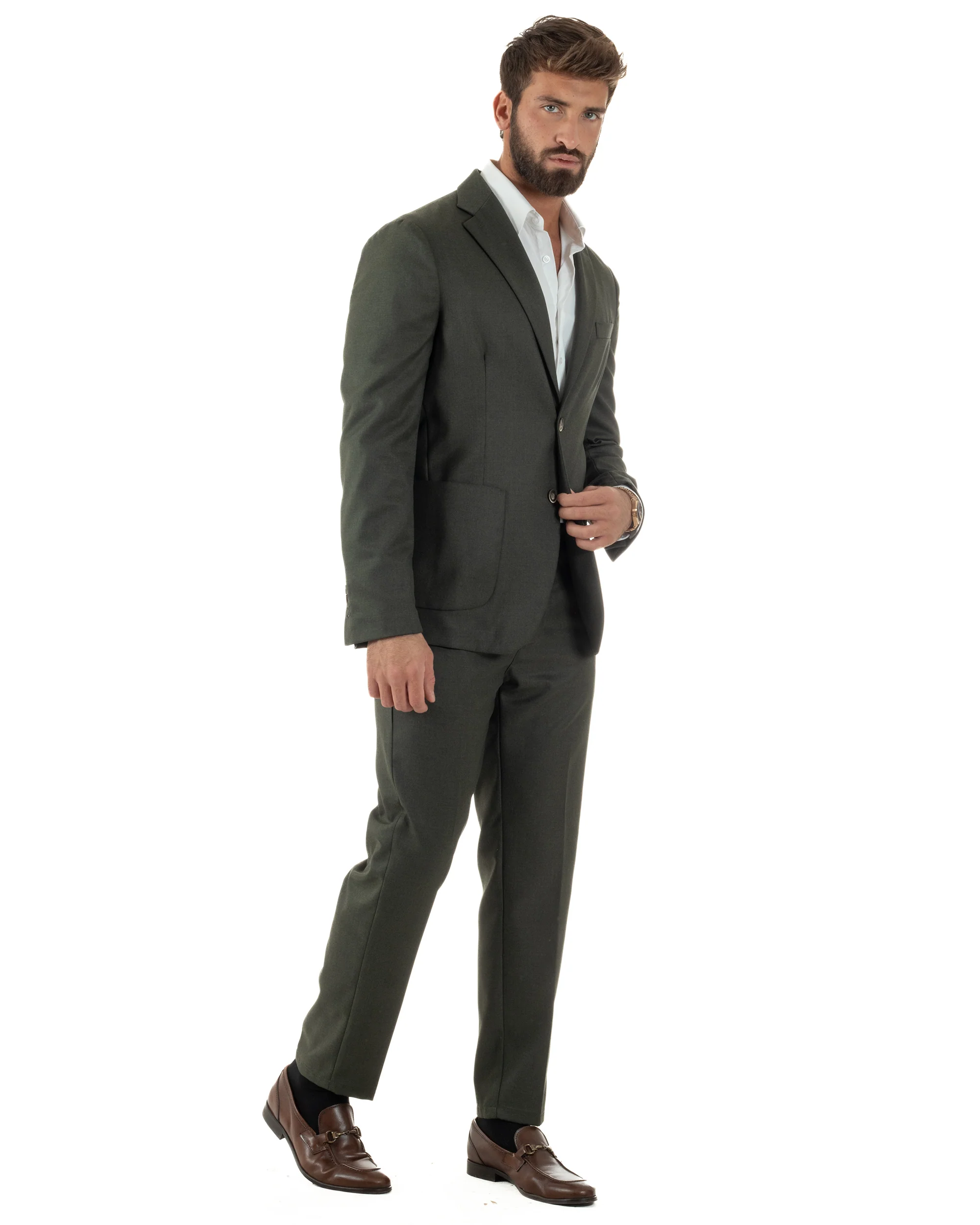 Abito Uomo Monopetto Lana Classico Sartoriale Verde AE1198A - immagine 3