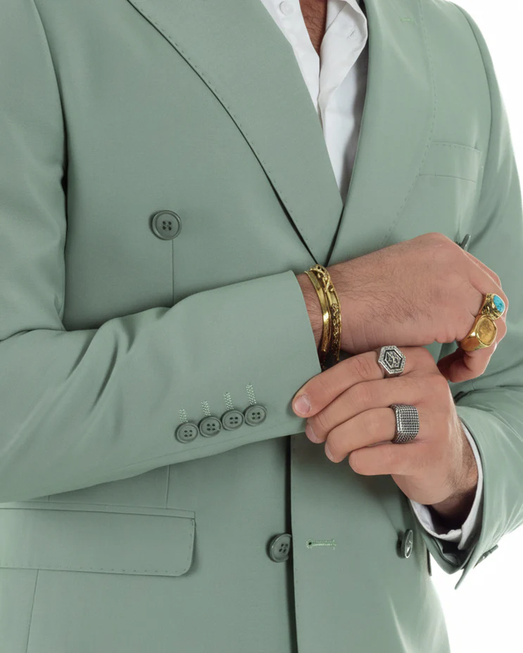 Abito uomo doppiopetto completo viscosa giacca pantaloni elegante verde salvia GIOSAL-AE1207A - immagine 8