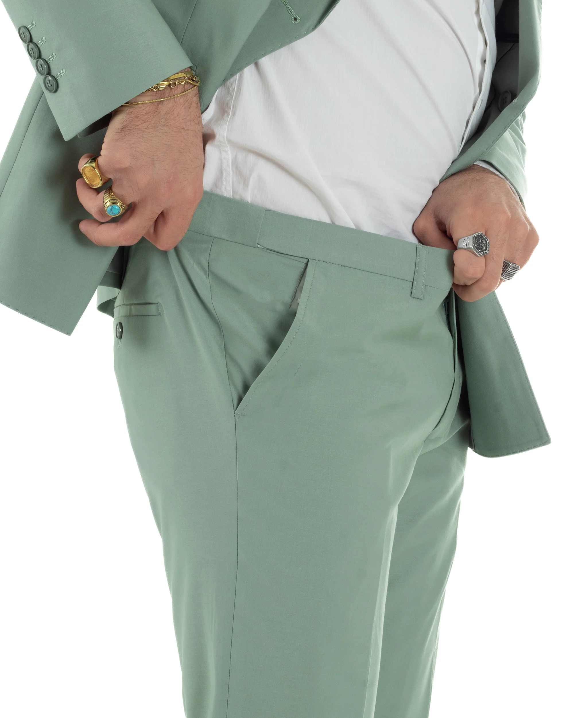 Abito uomo doppiopetto completo viscosa giacca pantaloni elegante verde salvia GIOSAL-AE1207A - immagine 9