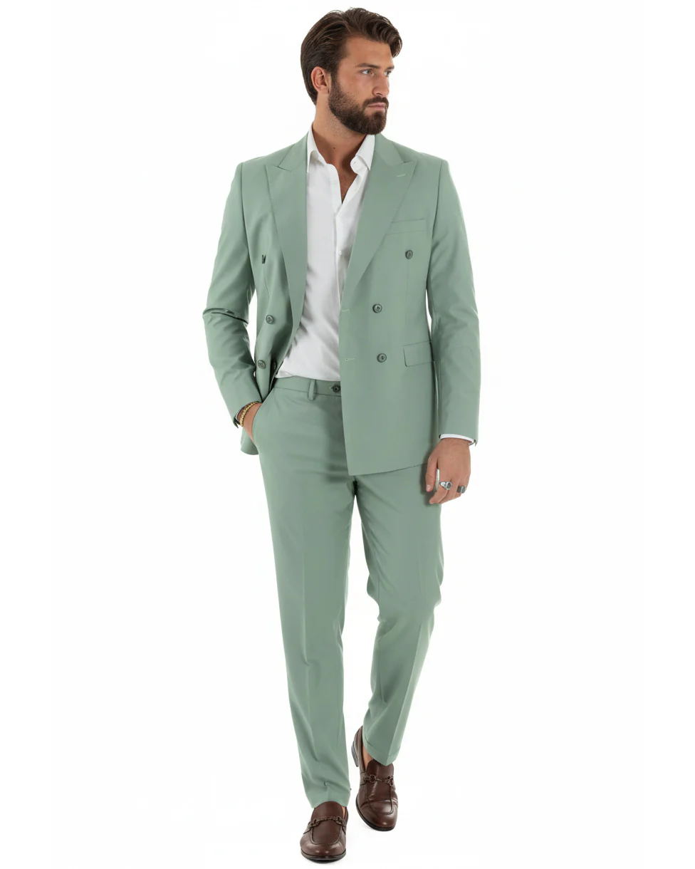 Abito uomo doppiopetto completo viscosa giacca pantaloni elegante verde salvia GIOSAL-AE1207A