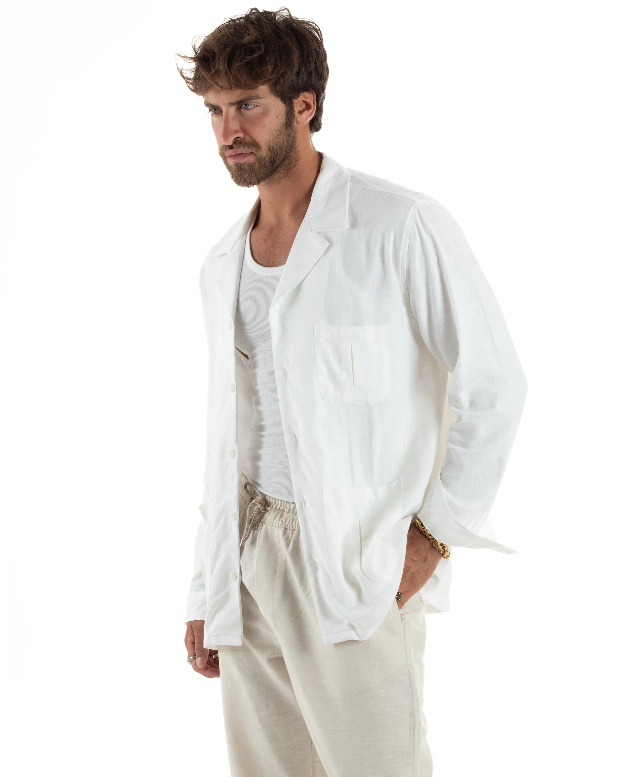 Giacca Camicia Sahariana In Lino G3306A - immagine 4