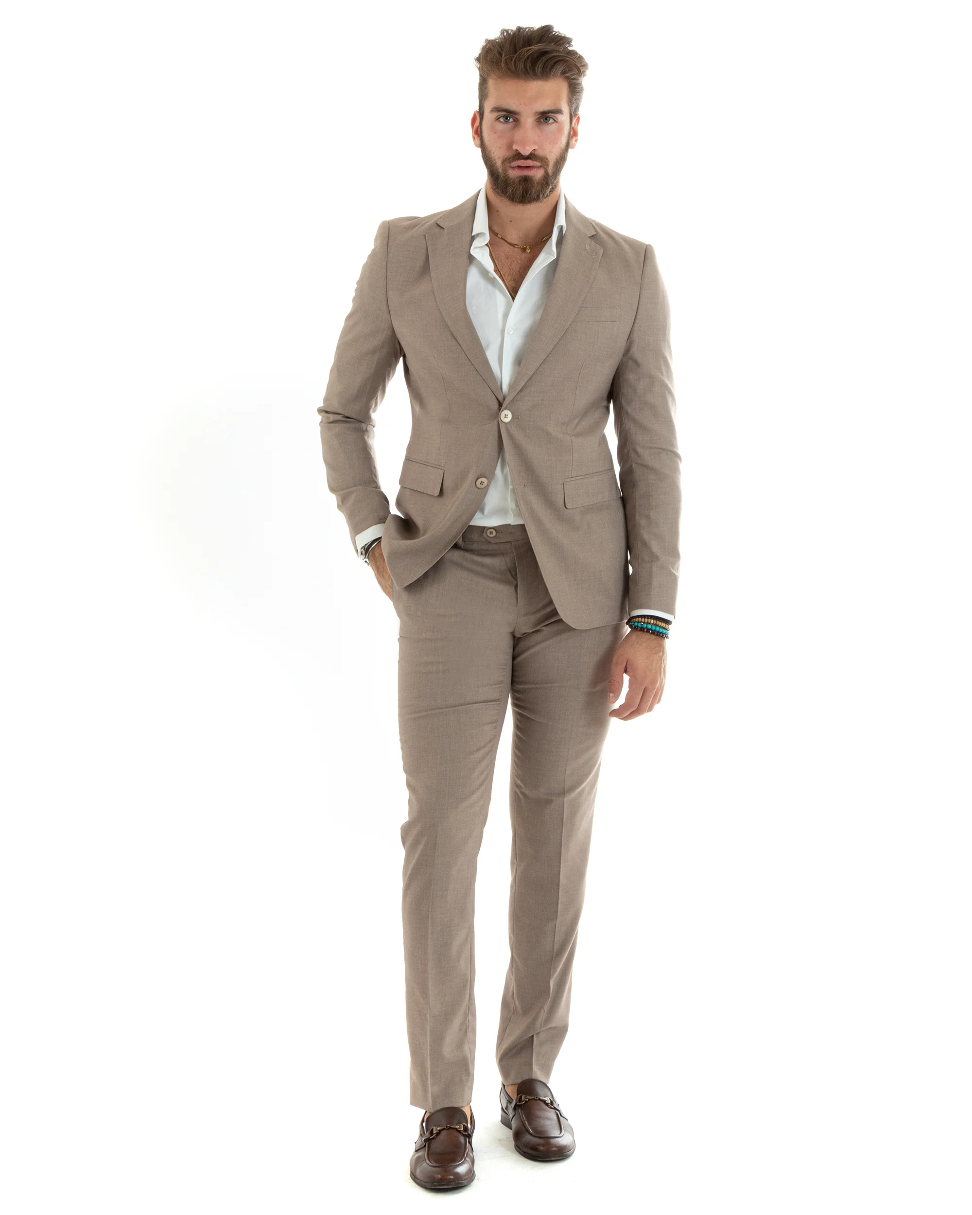 Abito uomo monopetto vestito viscosa completo giacca pantaloni beige GIOSAL-OU2432A