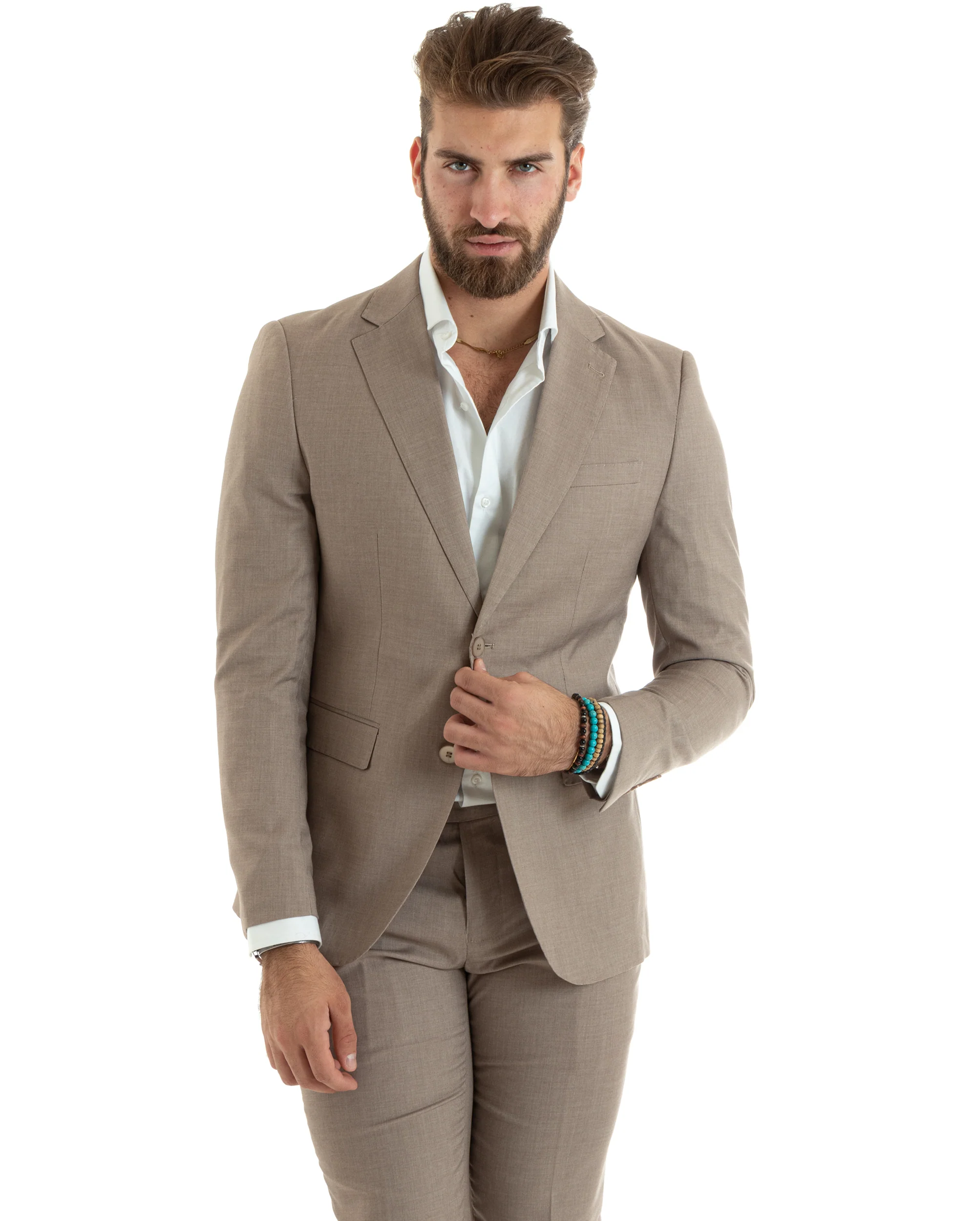 Abito uomo monopetto vestito viscosa completo giacca pantaloni beige GIOSAL-OU2432A - immagine 7