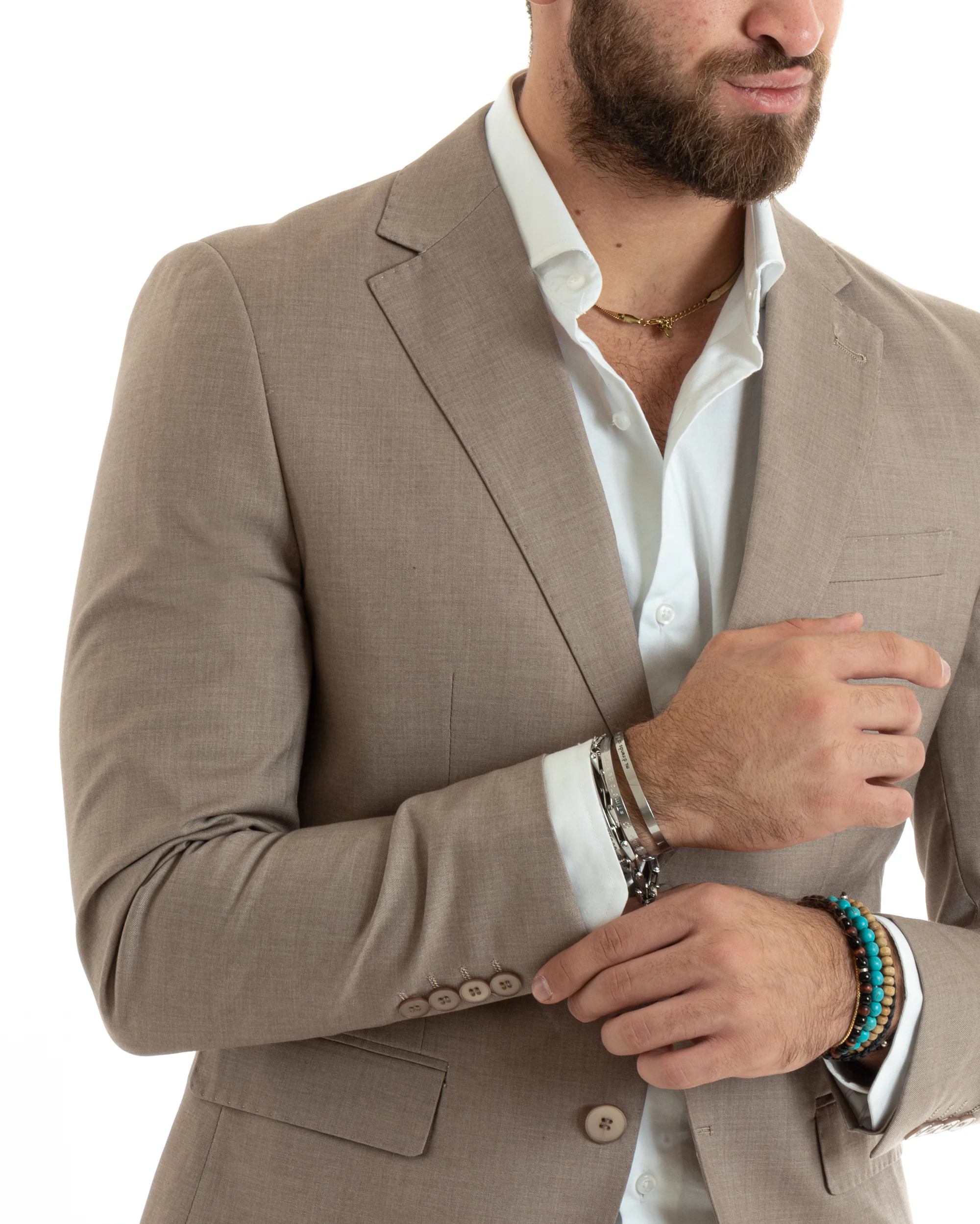 Abito uomo monopetto vestito viscosa completo giacca pantaloni beige GIOSAL-OU2432A - immagine 9