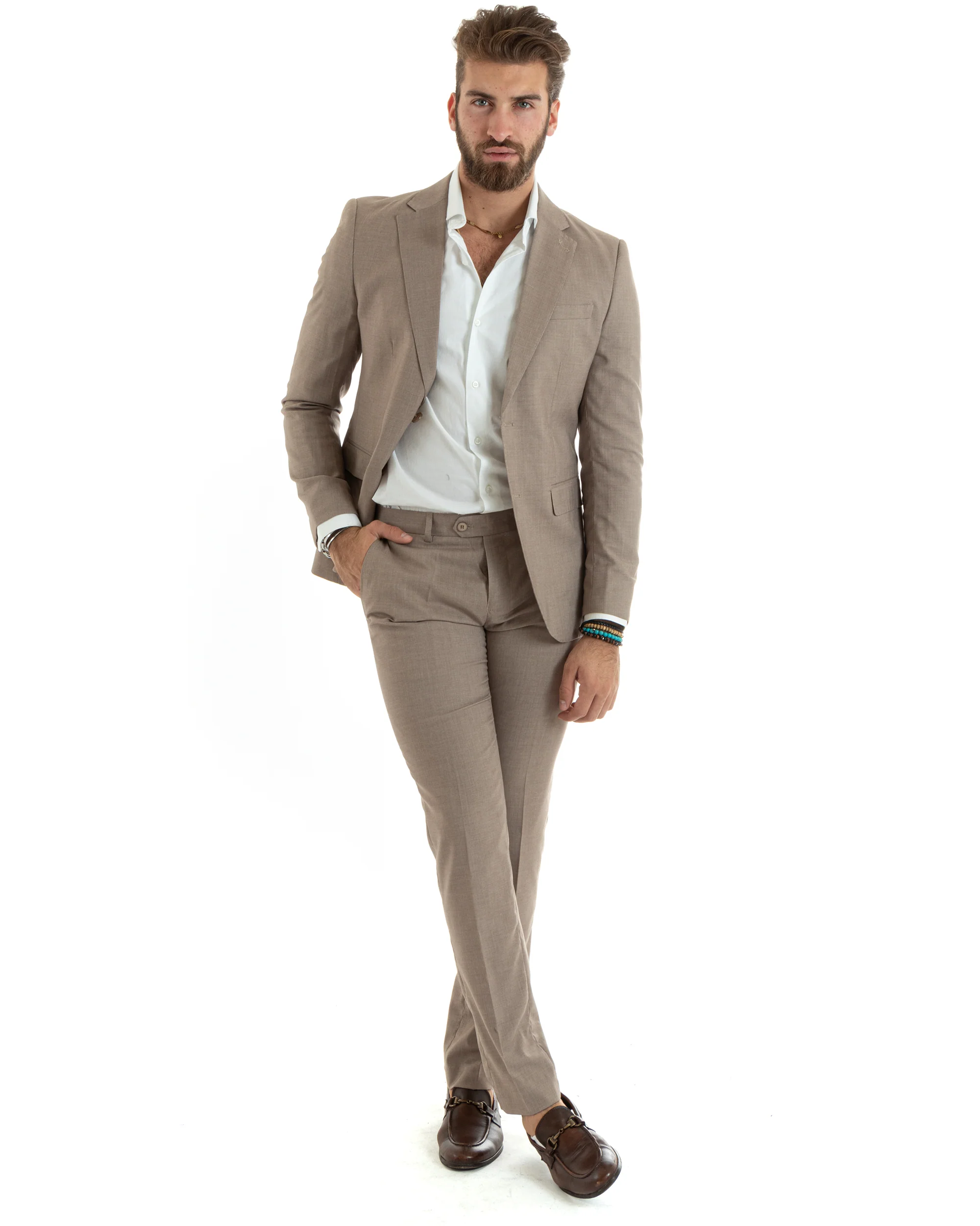 Abito uomo monopetto vestito viscosa completo giacca pantaloni beige GIOSAL-OU2432A - immagine 4