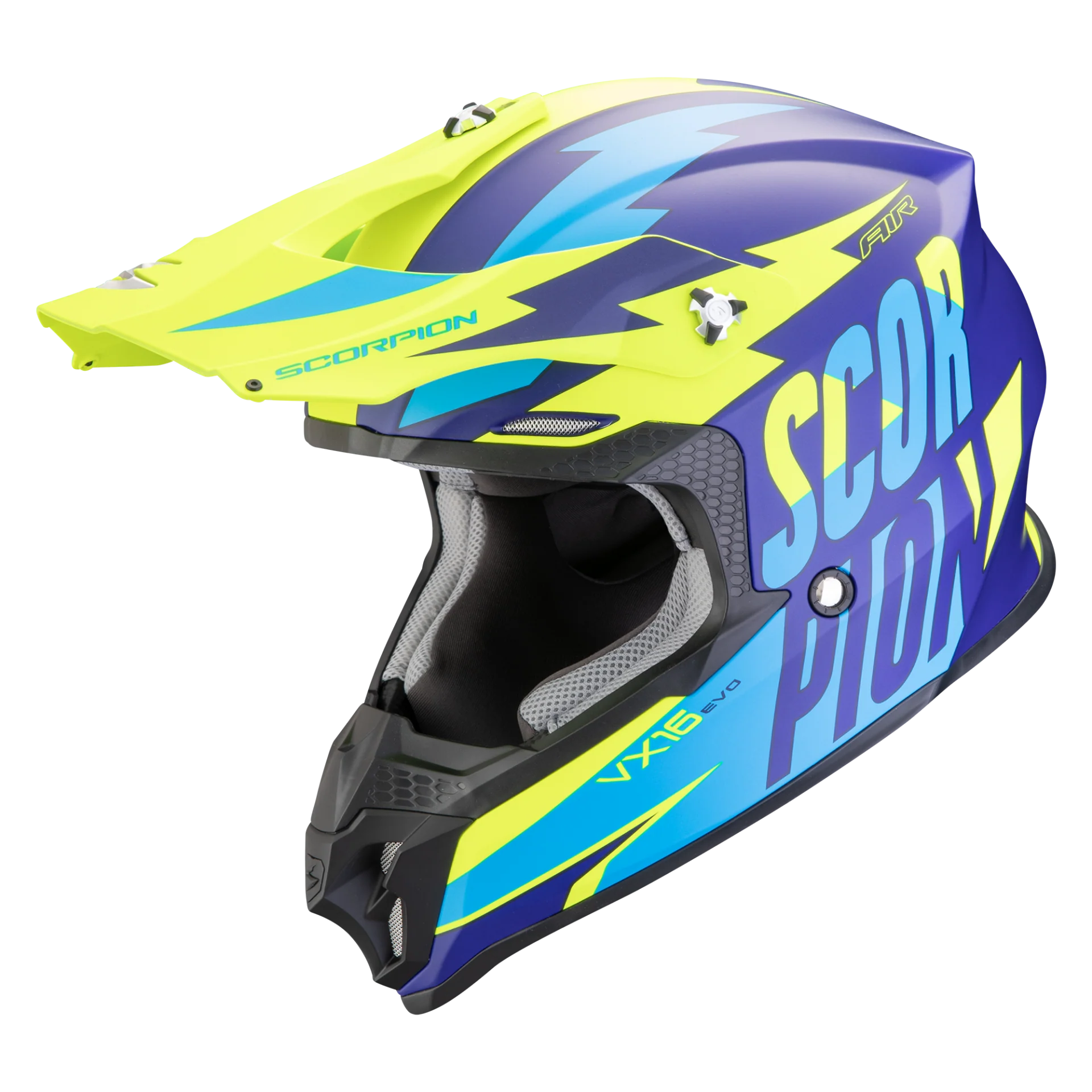 Casco Integrale Cross Scorpion VX 16 EVO AIR SLANTER Blu Opaco Giallo Neon